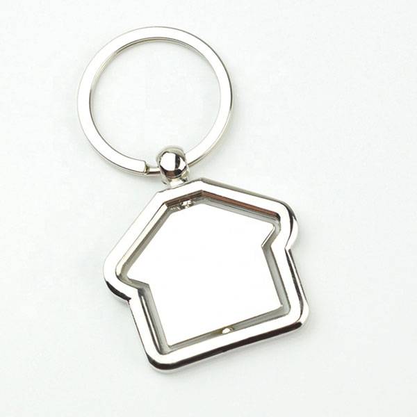 House shape metal key chain with revolving